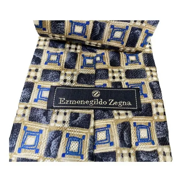 Ermenegildo Zegna Men's Silk‎ Necktie Blue Geometric Handmade In Italy 55” Long - Picture 4 of 8